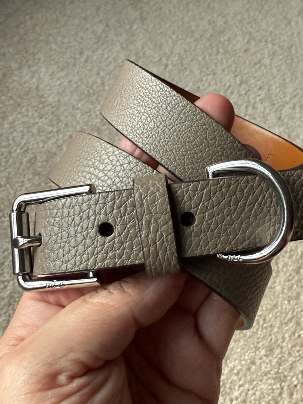 Lauren Ralph Lauren Neutral Taupe Women's Belt with Silver Buckle, Medium